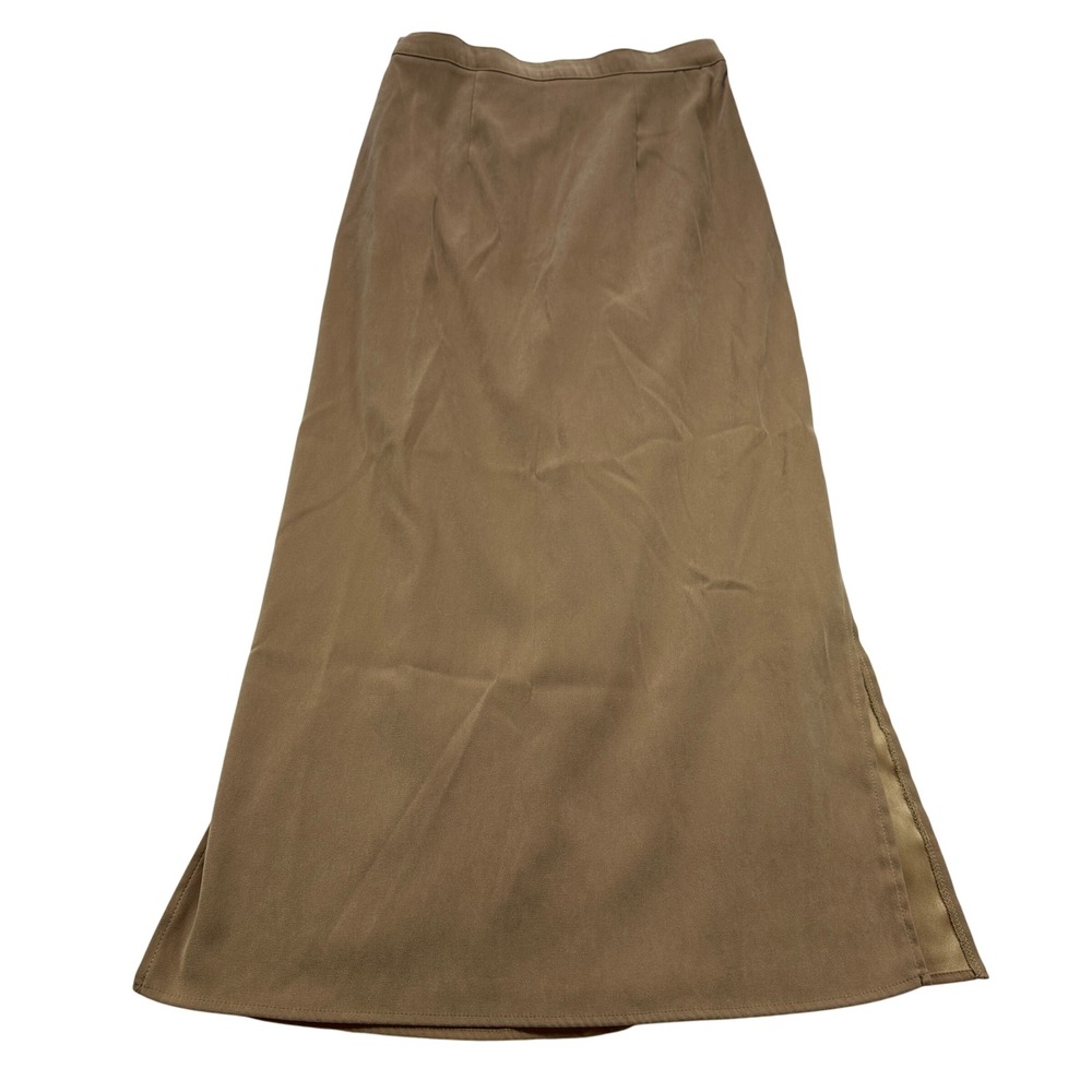 Notations‎ Vintage Tan Brown Suede Midi Skirt Side Slit Casual Everyday Medium